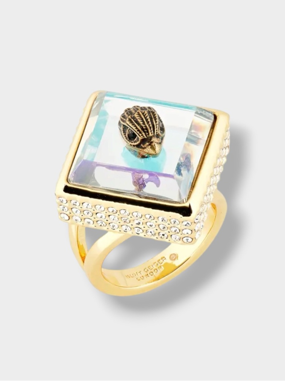 Kurt Geiger 🪢NIB Iridescent Square Cocktail Ring - Gold Tone Size 7 - Picture 3 of 4